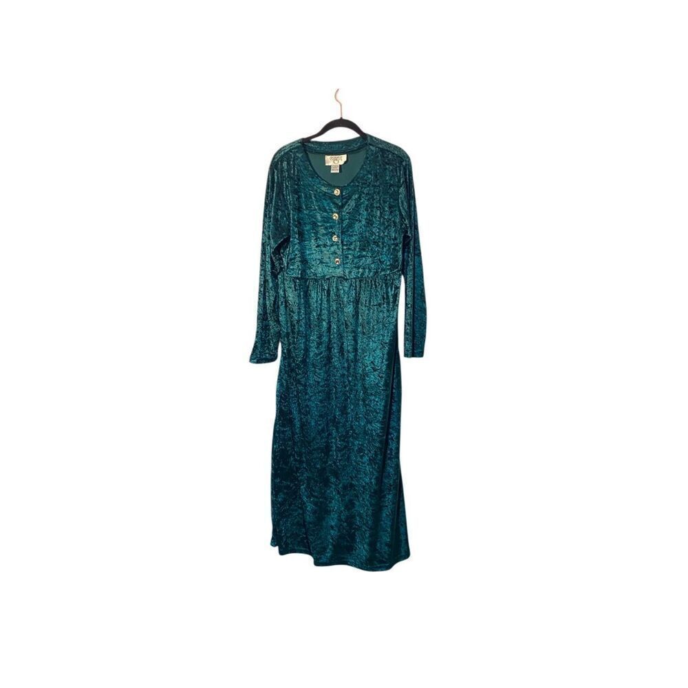 Vintage cervelle women’s crushed velvet green Christmas holiday dress S/L